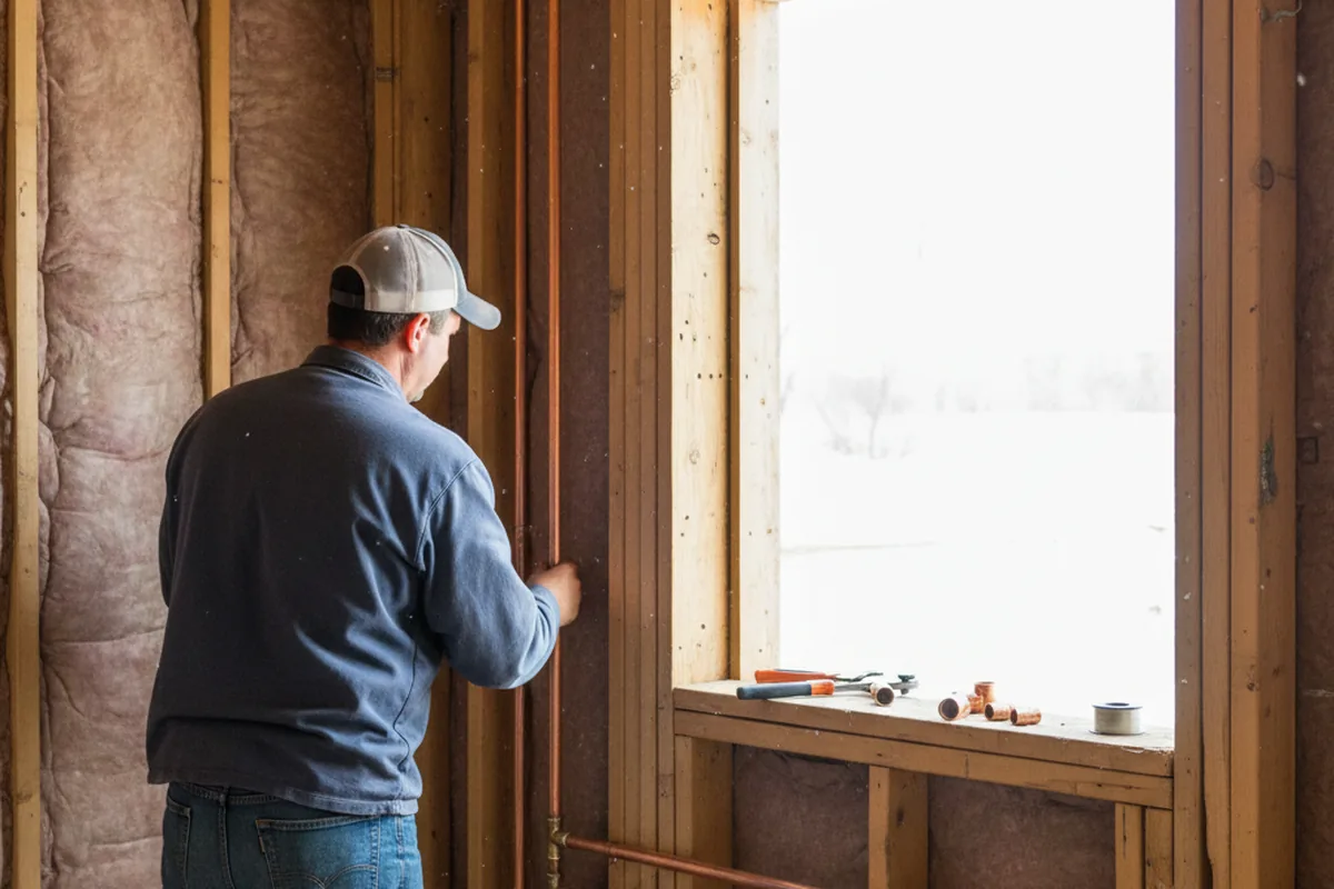 Licensed plumber running new copper supply lines in a Bakerstown home